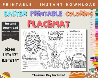 Easter Printable Placemat Coloring Activity Sheet | Easter Party Activity | Kids Coloring Placemat | Easter Games | 8.5x14 | 11x17 | CS1