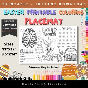 Easter Printable Placemat Coloring Activity Sheet | Easter Party Activity | Kids Coloring Placemat | Easter Games | 8.5x14 | 11x17 | CS1