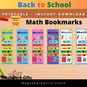 Math Class Back to School Bookmark | 8 Math Subject Printable Bookmarks