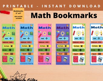 Math Class Back to School Bookmark | 8 Math Subject Printable Bookmarks