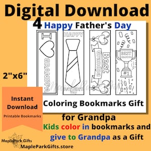 Grandpa Father&#39;s Day | Printable Coloring Bookmarks for Kids| Set 2