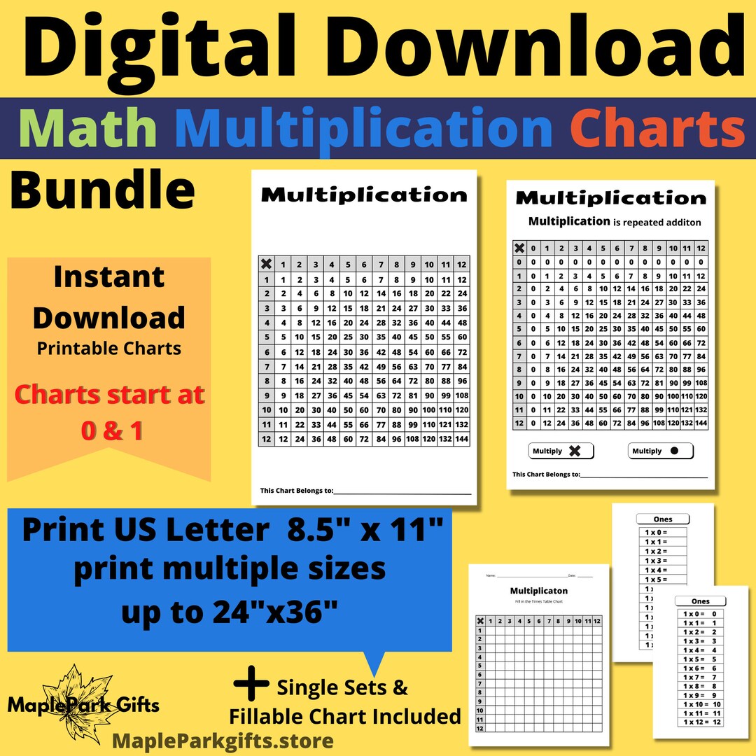 Multiplication Chart Times Table Printable Multiplication Etsy Multiplication chart times table printable multiplication etsy