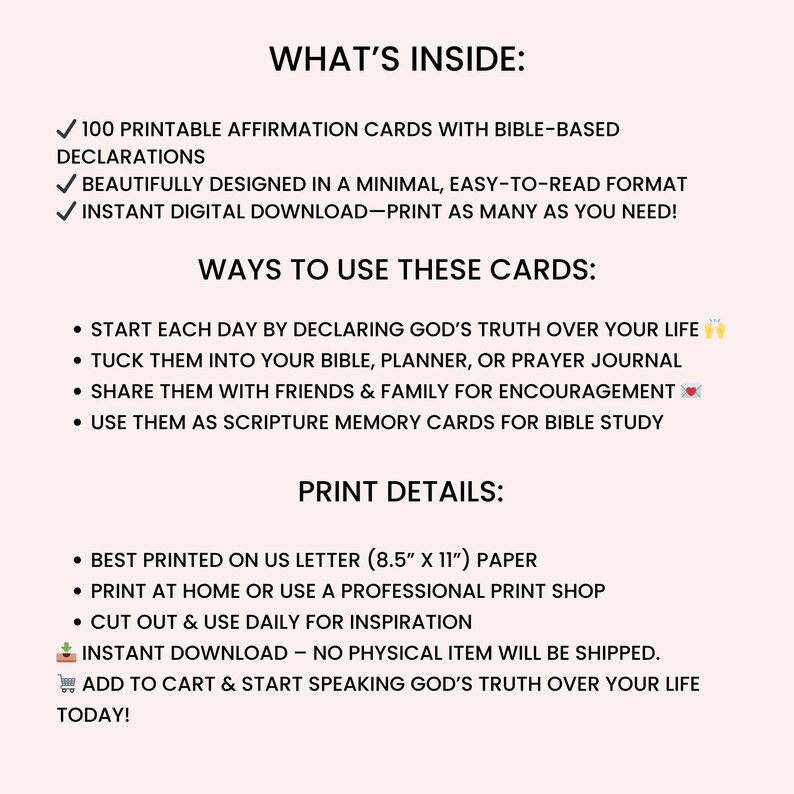 100 Printable Bible Verse Affirmation Cards (PDF Download) - Etsy