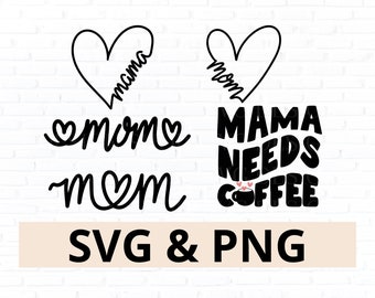 Lot SVG fête des mères, lot png fête des mères, maman a besoin de café svg, svg maman, cadeaux pour la fête des mères, cadeaux pour grand-mère, svg maman, svg coeur