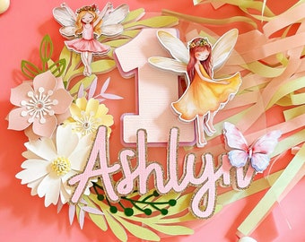 Fairy First Birthday Cake Topper: Pink Glitter Princess Party