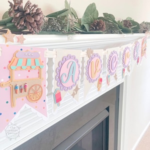 Icecream Birthday Name Banner, Icecream Party Decoration, Icecream Sprinkle Theme Garland, Icecream Cart Personalized Banner, Custom Banner