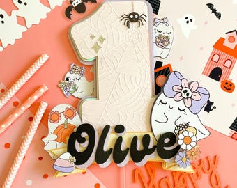 Groovy Ghost Cake Topper: Spooky One Halloween Birthday Decor