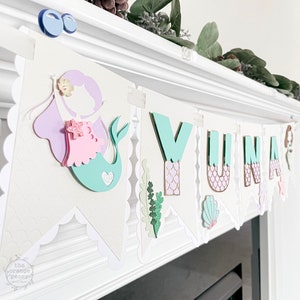 Mermaid Name Banner, Under The Sea Party, Mermaid High Chair Banner, Mermaid Party Decoration, Little Mermaid Birthday, First Birthday