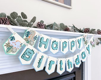 Faixa de Feliz Aniversário de Dinossauro: Decoração para Festa de Primeiro Aniversário de Dino