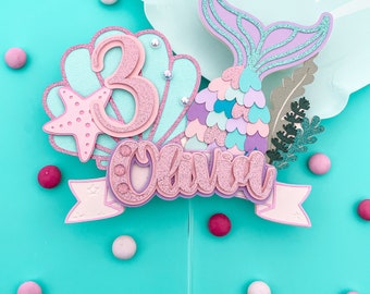Mermaid Cake Topper, Mermaid Party,  Mermaid Party Decor, Under The Sea Cake Topper, Mermaid 1st Birthday Prop, Under The Sea