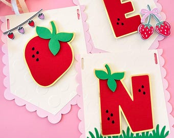 Strawberry Birthday Banner, Berry First Party Name Banner, Sweet One Strawberry Theme Decorations, Custom Strawberry Letters