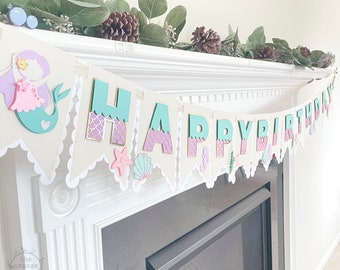 Mermaid Happy Birthday Banner, Under The Sea Party Decoration, Little Mermaid First Birthday Party, Sea Theme Party Decor, First Birthday