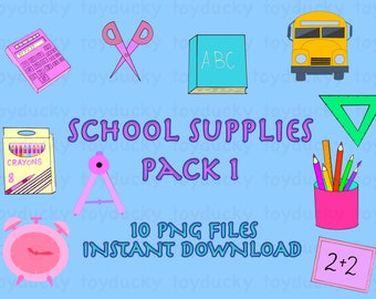 School Supplies Clipart Set - Pack 1 - transparent PNG files - INSTANT DOWNLOAD