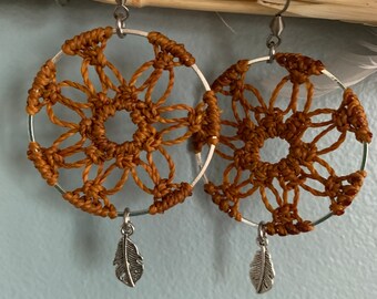 large macrame earring, dream catcher, Mandala earrings