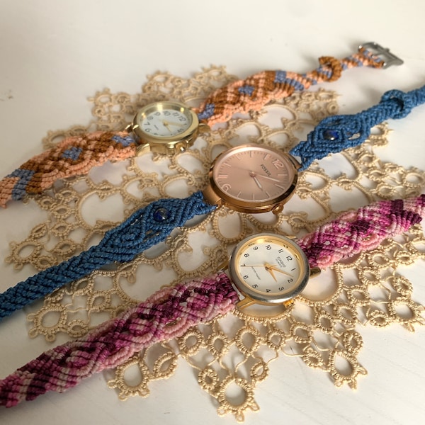 Unisex wrist watch micro macrame/one of a kind/eco-responsable/adjustable wrist watch