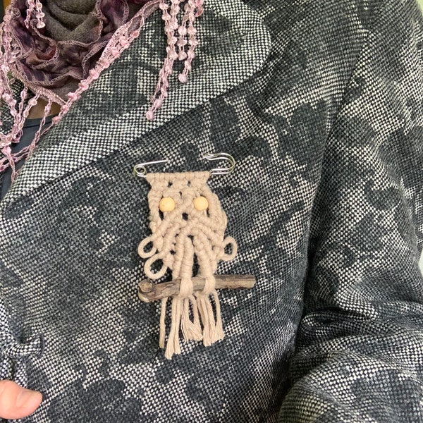 Broche Hibou macramé, fait main, cadeau original