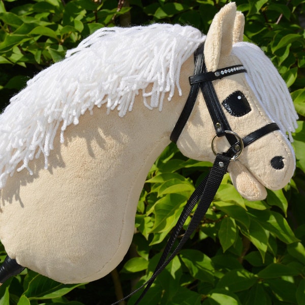 Hobby Horse Cremello - 100% Handcrafted Hobby Horse with Stick and Black Leather Bridle (A3 size)