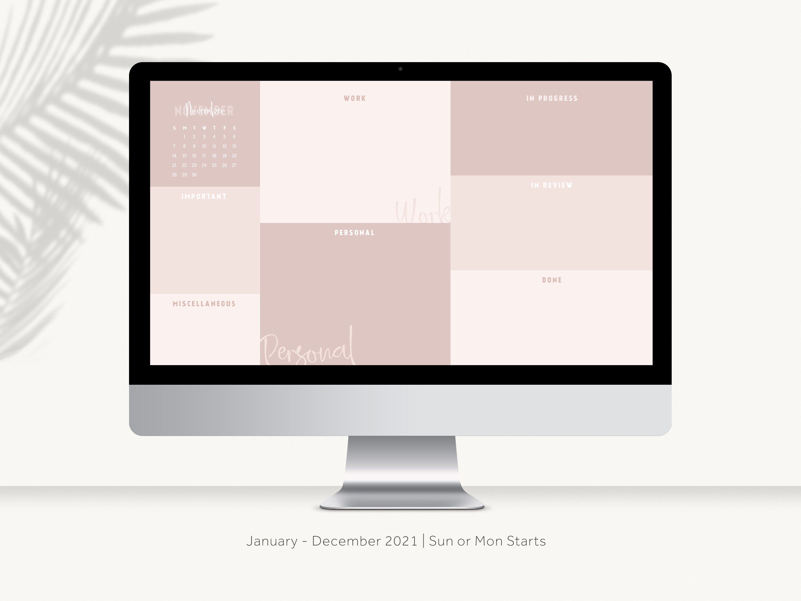 Blush Pink Desktop Wallpaper Organizer for Mac & PC Calendar Etsy