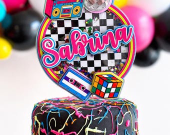 80s Cake Topper, Retro party Decoration, Neon Birthday