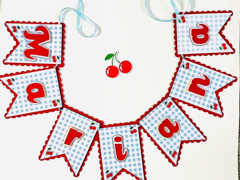 She’s The Cherry On Top Banner Set - Red Glitter Cherry Party Decor With Bonus Garland - View #6