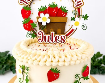 Personalized Strawberry Cake Topper, Strawberry Birthday Decorations, Berry Sweet Birthday Cake Topper, Custom Name Party Decor