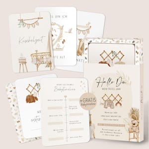 40 Meilensteinkarten Bohotraum fürs 1. Babyjahr "Hallo Du" - 40 Karten Set - Geschenk für werdende Mamas - Monatskarten für Babys