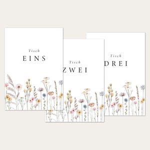 Tischnummern Hochzeit | Wildflowers | Platznummern | Tischpapeterie | Hochzeit Tischkarte | Tischnummer Feier | Nummern Sitzplan | weiß | A6