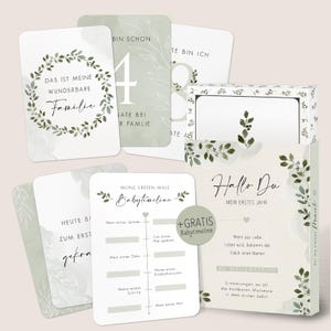 40 Meilensteinkarten Olive fürs 1. Babyjahr "Hallo Du" - 40 Karten Set - Geschenk für werdende Mamas - Monatskarten für Babys