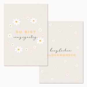 Geburtstagskarten Set  "Daisy" | schöne Geburtstagskarten im Set | moderne Geburtstagskarten weiß beige gelb | Karten Set zum Geburtstag