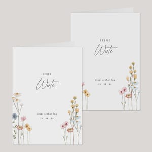 Eheversprechen-Heft für die Hochzeit Wildflowers | Ehegelübte personalisiert Namen, Datum | Set seine Worte ihre Worte |  Schleife optional