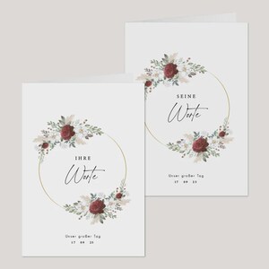 Eheversprechen-Heft für die Hochzeit Burgundy Roses | Ehegelübte personalisiert Namen, Datum | Set seine Worte ihre Worte |  Schleife