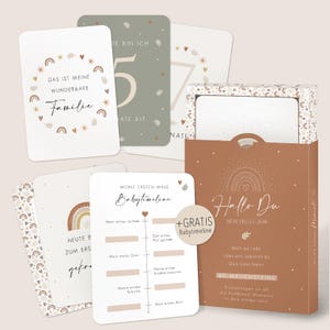 40 Meilensteinkarten Regenbogen fürs 1. Babyjahr "Hallo Du" - 40 Karten Set - Geschenk für werdende Mamas - Monatskarten für Babys