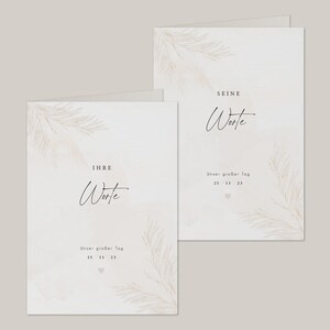 Eheversprechen-Heft für die Hochzeit Pampasgras | Ehegelübte personalisiert Namen, Datum | Set seine Worte ihre Worte |  Schleife optional