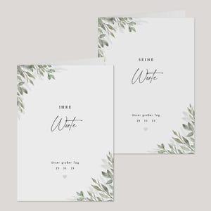Eheversprechen-Heft für die Hochzeit Eukalyptzs | Ehegelübte personalisiert Namen, Datum | Set seine Worte ihre Worte |  Schleife optional