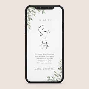 Gepersonaliseerde digitale save-the-date kaart | Eucalyptus | Save the Date om gepersonaliseerd te versturen met naam en datum | Groen