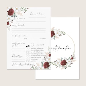 Gästekarten Hochzeit zum Ausfüllen - Gästebuchkarten - Gästebuchseiten - Hochzeitsspiel - Burgundy Roses | LuftundLiebe Papeterie