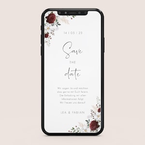 Digitale Save-the-Date Karte personalisiert | Burgundy Roses | Save the Date zum Verschicken personalisiert mit Name, Datum | bordeaux | rot