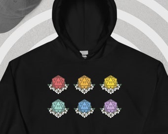 Dungeons and Dragons D20 Hoodie Cute D&D Jumper DnD Dungeon Master Shirt Roll Initiative RPG Gamer Table Top Rainbow Dice Shirt Girl Gamer