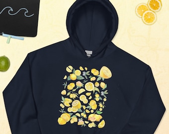 Lemon Print Hoodie Sweatshirt Jumper Hoodies for Women Aesthetic Lemon Clothes Garden Aesthetic Clothing Cottage Core Botanical Shirt