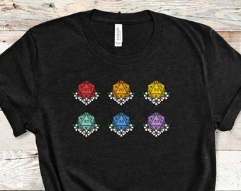 DnD Camisa D20 Dice, Linda camiseta D&D, Dungeons and Dragons Rainbow D20 T-Shirt, Dungeon Master TShirt, Roll Initiative, RPG Gamer Themed T Shirt