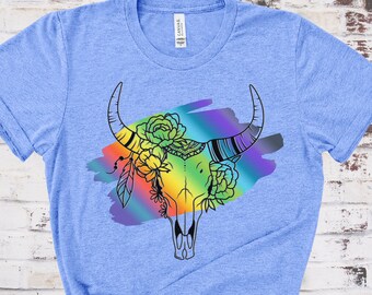 Pastel Goth Skull T-Shirt, Cute Creepy Aesthetic Tee, Pastel Nature Top, Alternative Fashion Shirt, Halloween Shirt, Southwest Cow Skull