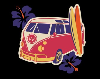 Summer Time and Offline Sticker Bullet Journal Water Bottle Stickers Hippie Van Sticker Happy Summer Vacation Vibes Surfer Gift