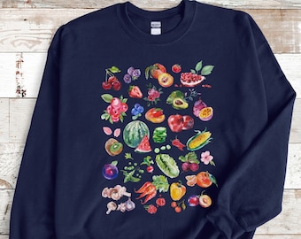 Fruit & Veggie Cottagecore Sweatshirt, Botanical Print