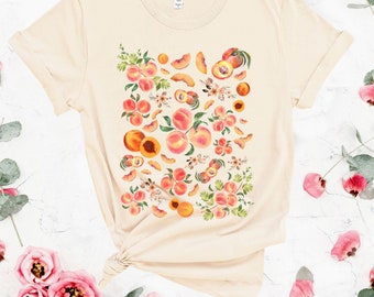 Peach Cottage Core T-Shirt Peach Clothes Peach Shirt Garden Aesthetic Clothing Cottagecore Clothes Botanical Peach Print