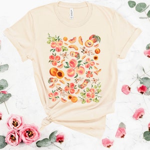 Peach Cottage Core T-Shirt Peach Clothes Peach Shirt Garden Aesthetic Clothing Cottagecore Clothes Botanical Peach Print