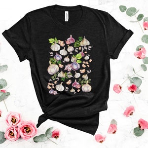 Garlic Cottage Core T-Shirt, Onion Garlic Shirt, Gilroy Garlic Festival Shirt Garlic Print Tee Aromatics Botanical Garden Aesthetic Clothing