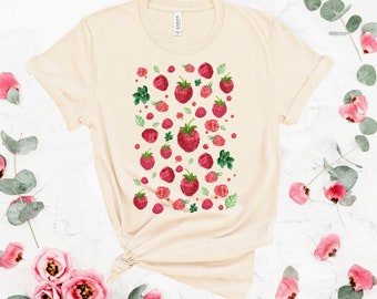 T-shirt met frambozenprint - Cottagecorecore, Bella Canvas T-shirt