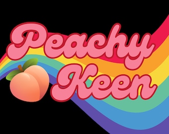 Peachy Keen 70s Retro Sticker, Vintage Style, Fun Cute Gift, Bullet Journal, Meditation Journal Mantra