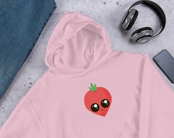 Kawaii Strawberry Hoodie, Harajuku Kawaii Clothing, Pastel Goth Aesthetic Clothing, Anime Hoodie, Kawaii Hoodie, Strawberry Print Sweater