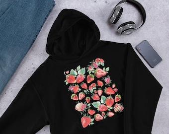 Strawberry Cottage Core Fall Hoodie Jumper Fraise Vêtements Fraise Chemise Jardinier Cadeau Esthétique Vêtements Automne Fraise Imprimé